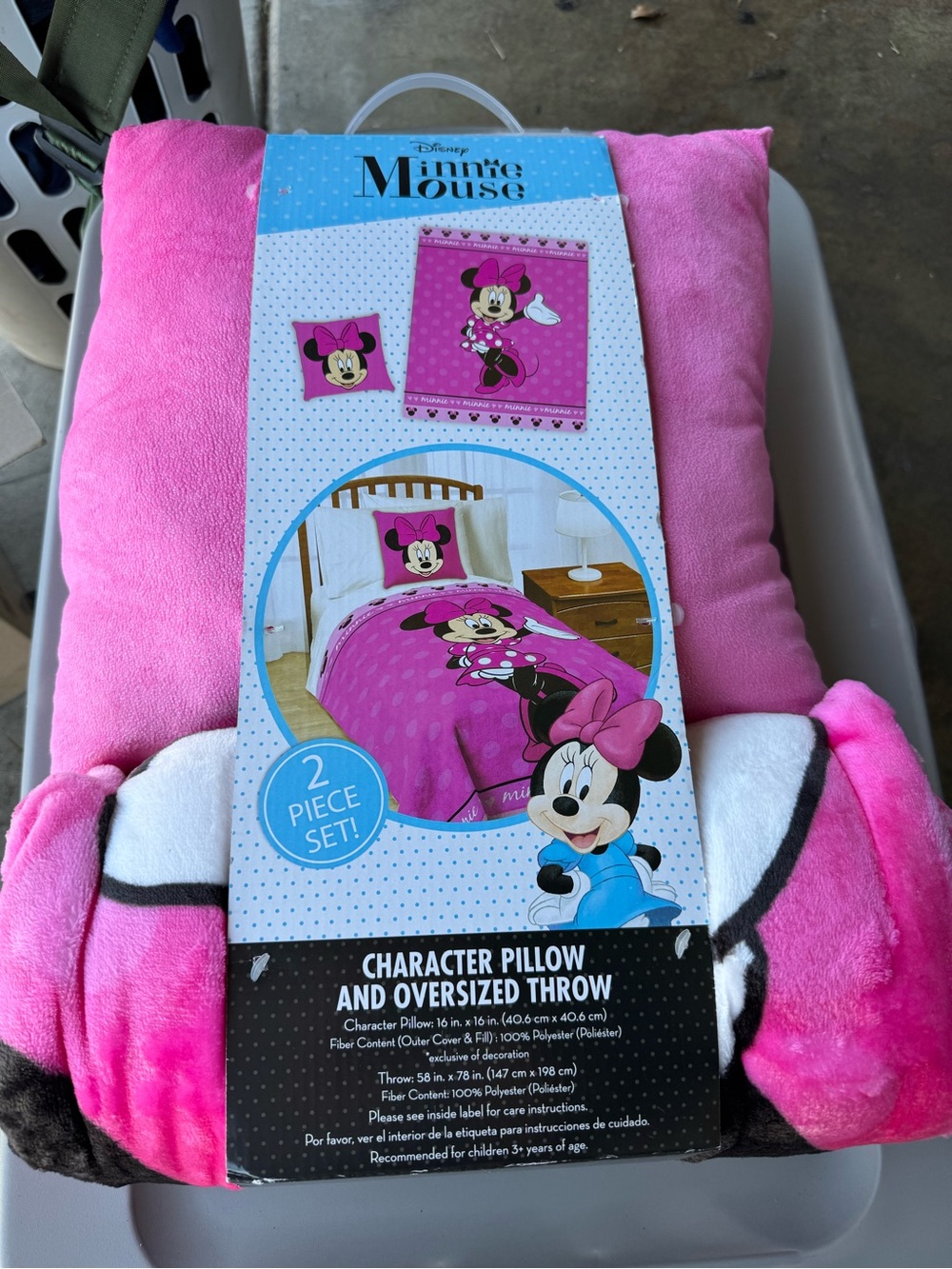 Disney Minnie Mouse Pink Character Pillow and Oversized Throw - 2 Piece Set